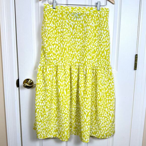 Who What Wear Yellow Leopard Print Skirt Medium Tiered Midi Bold Bright EUC - Picture 4 of 4